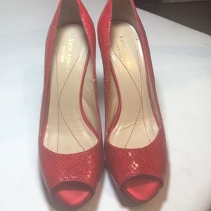 Kate Spade red snake skin pumps